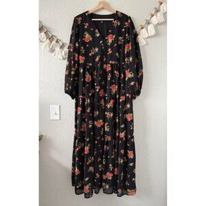 Sugarlips English Rose Onyx Floral Monaco Tiered Maxi Dress Boho Whimsical 1x